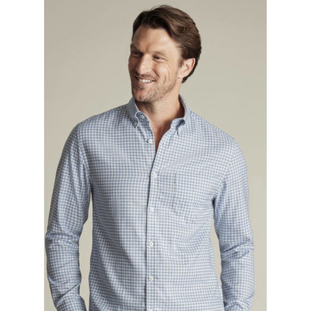 charles tyrwhitt dress shirt Non Iron 100% Cotton XXL Light Blue‎ Gingham Preppy